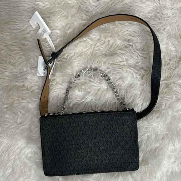 MICHAEL KORS MK FANNY PACK BELT WITH PULL CHAIN, BLACK/GREY - Picture 3 of 7